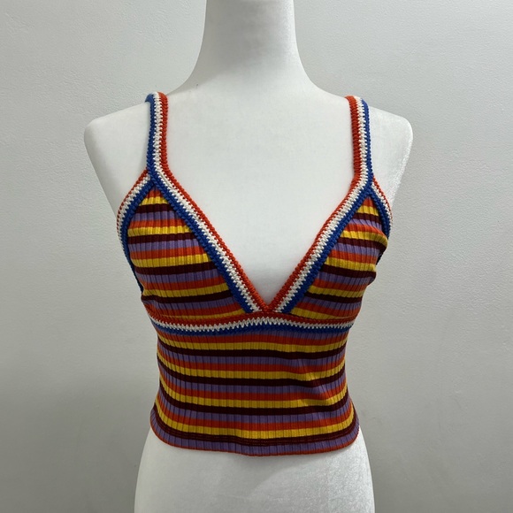 Zara Multicolor Striped Halter Crochet Trim Size Small EUC y2k style - Picture 3 of 9